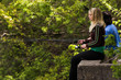 Pretty blond woman fishing 