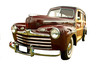beautifully restored vintage woody station wagon, maroon