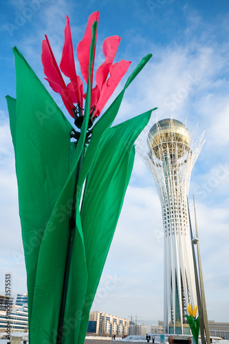 Artificial decorative flower. Before Nauryz celebration. Astana