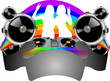 Twins Girls Silhouette, Turntable, Sound, Rainbow and Banner.