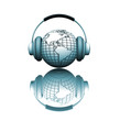 3D render of a globe with headphones depicting world music