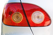 Close-up of a taillight on a silver car