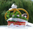 Wedding decorations with two doves and gold rings 2