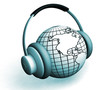 3D render of a globe with headphones