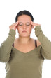 Girl pressing her forehead because of pain in had