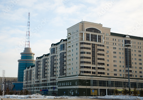 Modern building and communicate mast. Astana, Kazakhstan Modern building and communicate mast. Astana, Kazakhstan