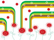 Photo : retro curly red poppies and stripes