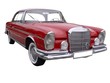 Red car Mercedes with rain drops on it