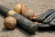 Baseball, glove and bat