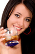 beautiful smiling girl with a drink on her hand - isolated