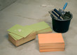 colored tiles with bucket and plaste