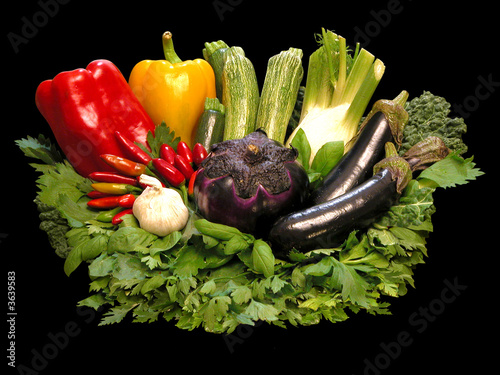 Photo: vegetables still life on black bacground vegetables still life on black bacground