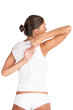 Beautiful woman stretching - high key shot in studio
