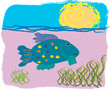 Simple Crayon drawing of colorful fish