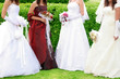 details four brides in wedding dress and holding bouquet