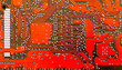 Red circuit board super close-up