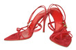 Red shoes on a high heel on a white background