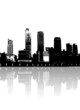 Skyscrapers silhouette with reflection against white
