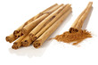 Cinnamon reflected on the white background. Shallow DOF