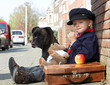 Little boy and his dog on the road Little boy and his dog on the road