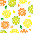 Orange lemon and lime slices pattern over white background