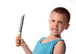 a boy is holding a knife