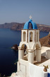 santorini greek church bell tower over sea oia caldera cliffs