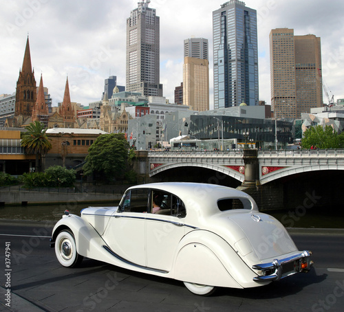 Melbourne downtown Australia and white antic car