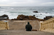 Man with his dog looking at the ocean