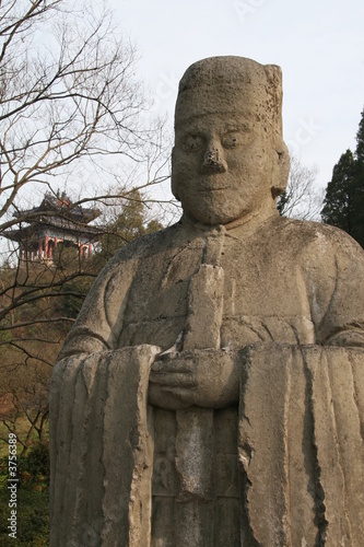 Chinese statue before pagoda in Nanjing