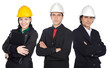 Team of engineers a over white background
