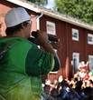 Rapper in action on stage in front of a crowd