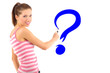  girl painting / write on a white background. brush: question