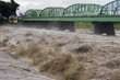 Raging waters of the Fuji River during a Typhoon