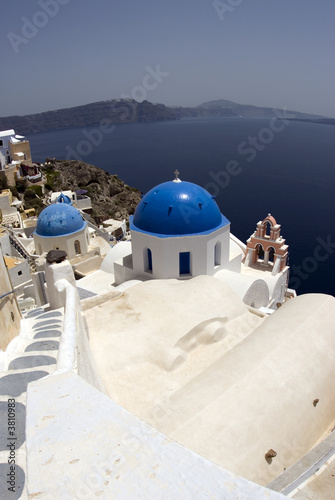 santorini classic church with greek island view thira greece
