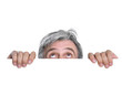 Hidden timid gray-haired man