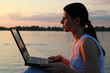 girl reading the laptop