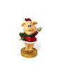 Cheerful, smiling pig holds in a hand a heap of money.