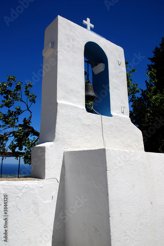 Belfry of the church in Zia in Greece