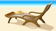Image : Chaise lounge and straw hat on coast of ocean in  midday