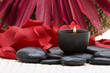 Spa candle, stones and rose petals