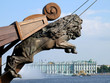Lion-shaped rostrum on Hermitage background, St Petersburg