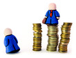 two mens statuette: subordinate and boss(on coins rouleaus)