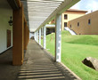 Hotel walkway to rooms and garden