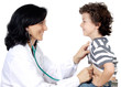 Lady doctor with a child a over white background