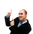 Young man points up