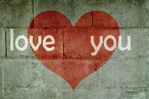 Photo: inscription on wall I love you with red heart inscription on wall I love you with red heart