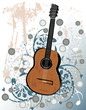Classical guitar vector illustration with grunge elements.
