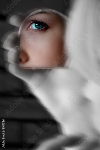woman eye captured in the mirror