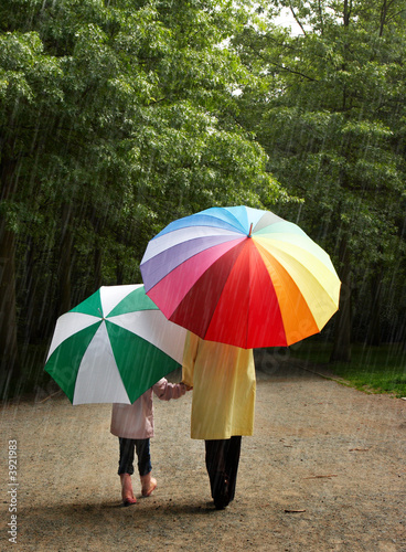Photo: Little girl and her mother in the rain Little girl and her mother in the rain